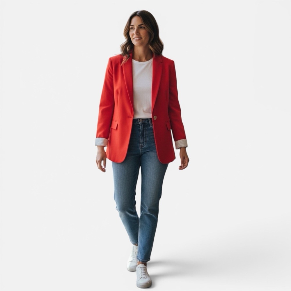 Philosophy Republic Red Single Button Blazer Jacket Pinstripe Lining NWT Size 14